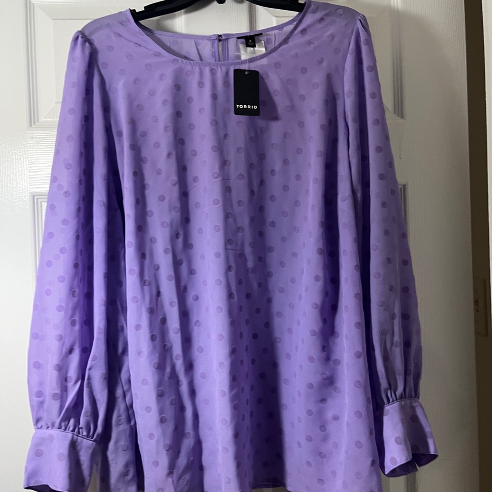 Torrid Purple Chiffon Clip Dot Puff Sleeve Blouse Top 2 2X 18-20 Long Stem Rose